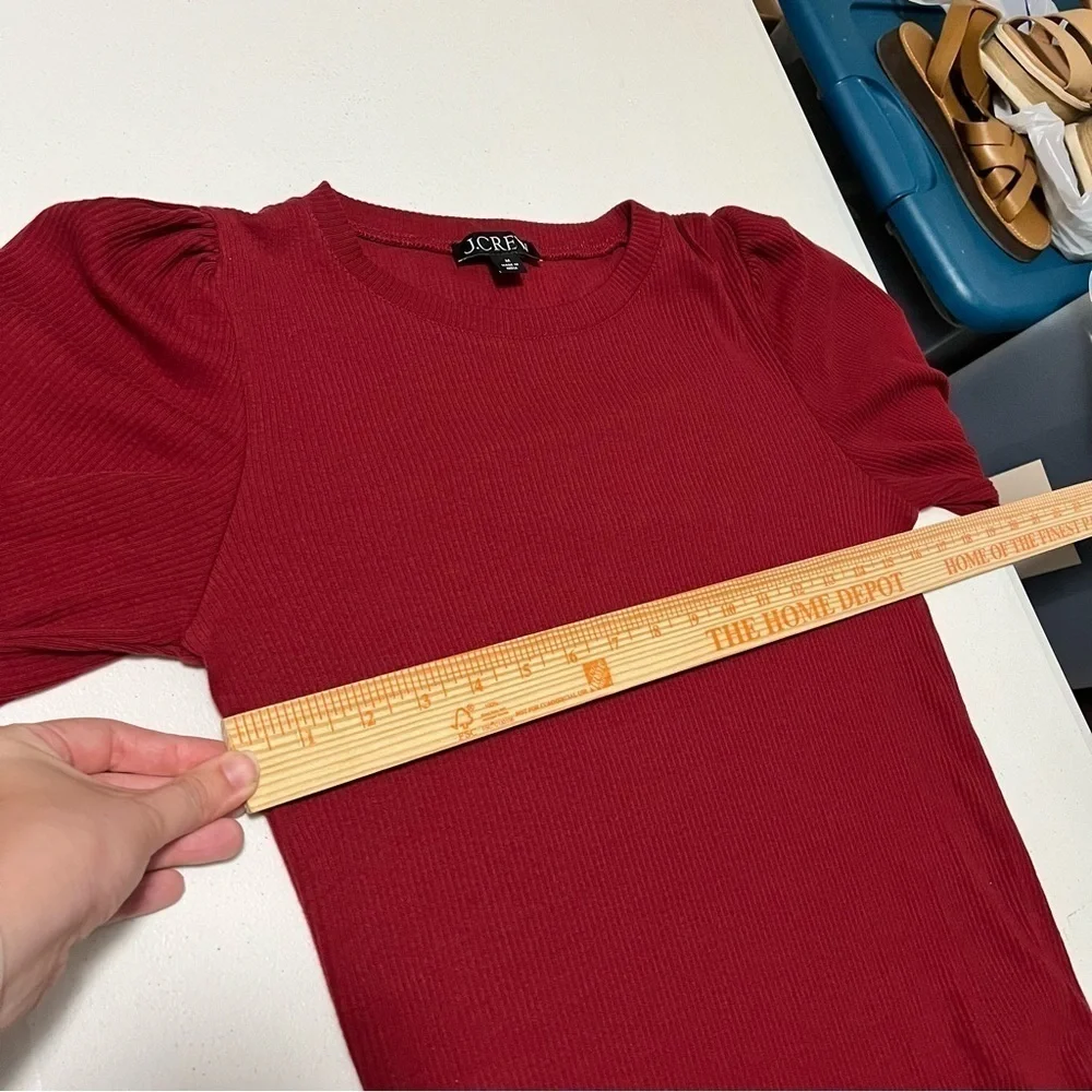 J. Crew Vintage Rib Puff Sleeve Top Long Sleeve Red Medium A